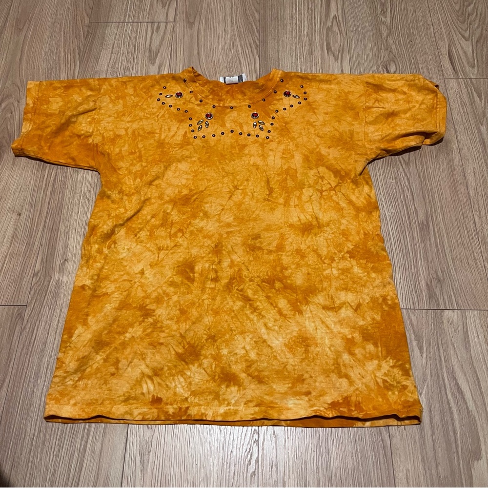 Stone Wash Tie Dye Embellished T Shirt